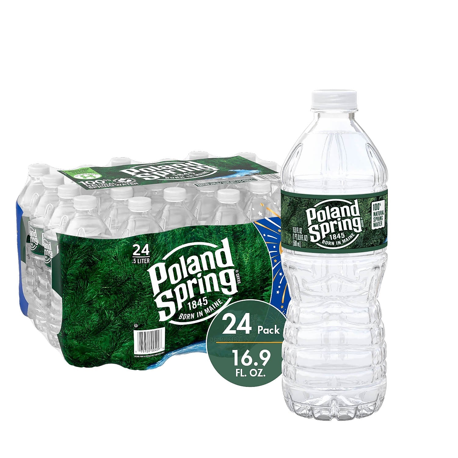 Poland Spring 100% Natural Spring Water, Regular Flavor, 16.9 oz., 24/Carton