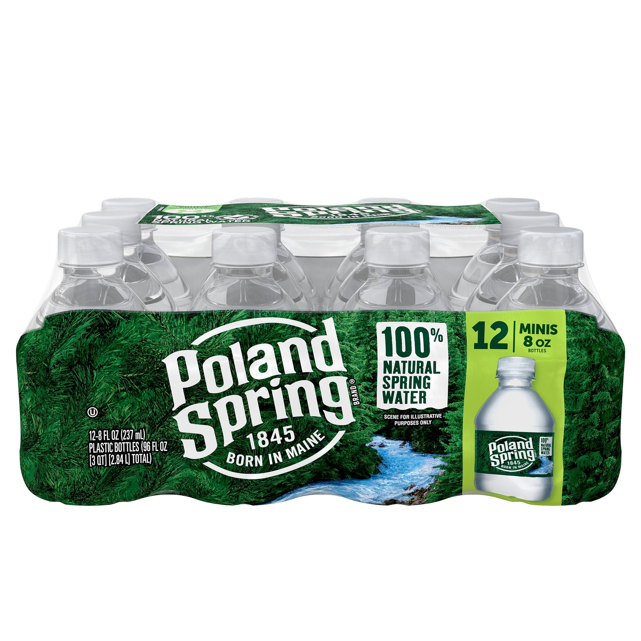 Poland Spring 100% Natural Spring Water, Regular Flavor, 8 oz. Mini Plastic Bottles, 48/Carton