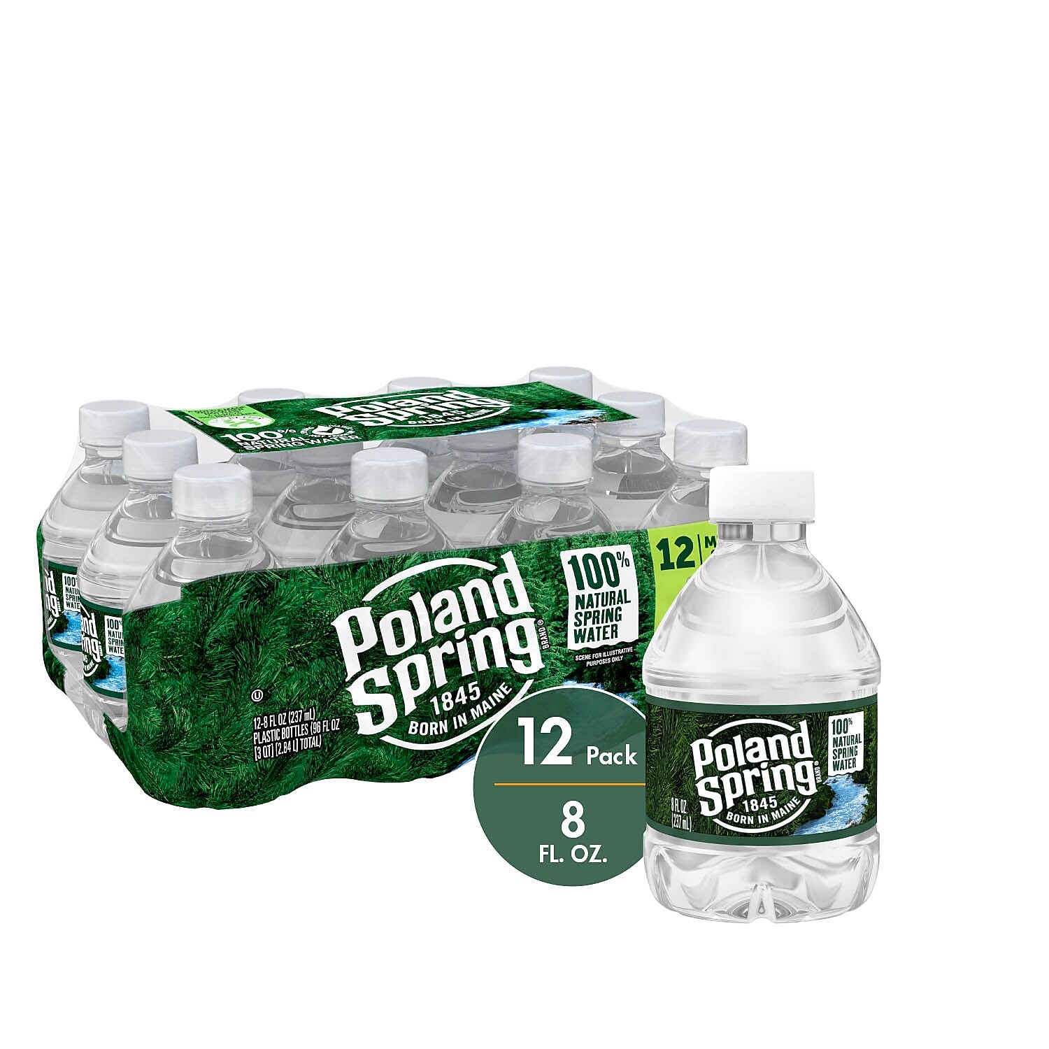 Poland Spring 100% Natural Spring Water, Regular Flavor, 8 oz. Mini Plastic Bottles, 48/Carton