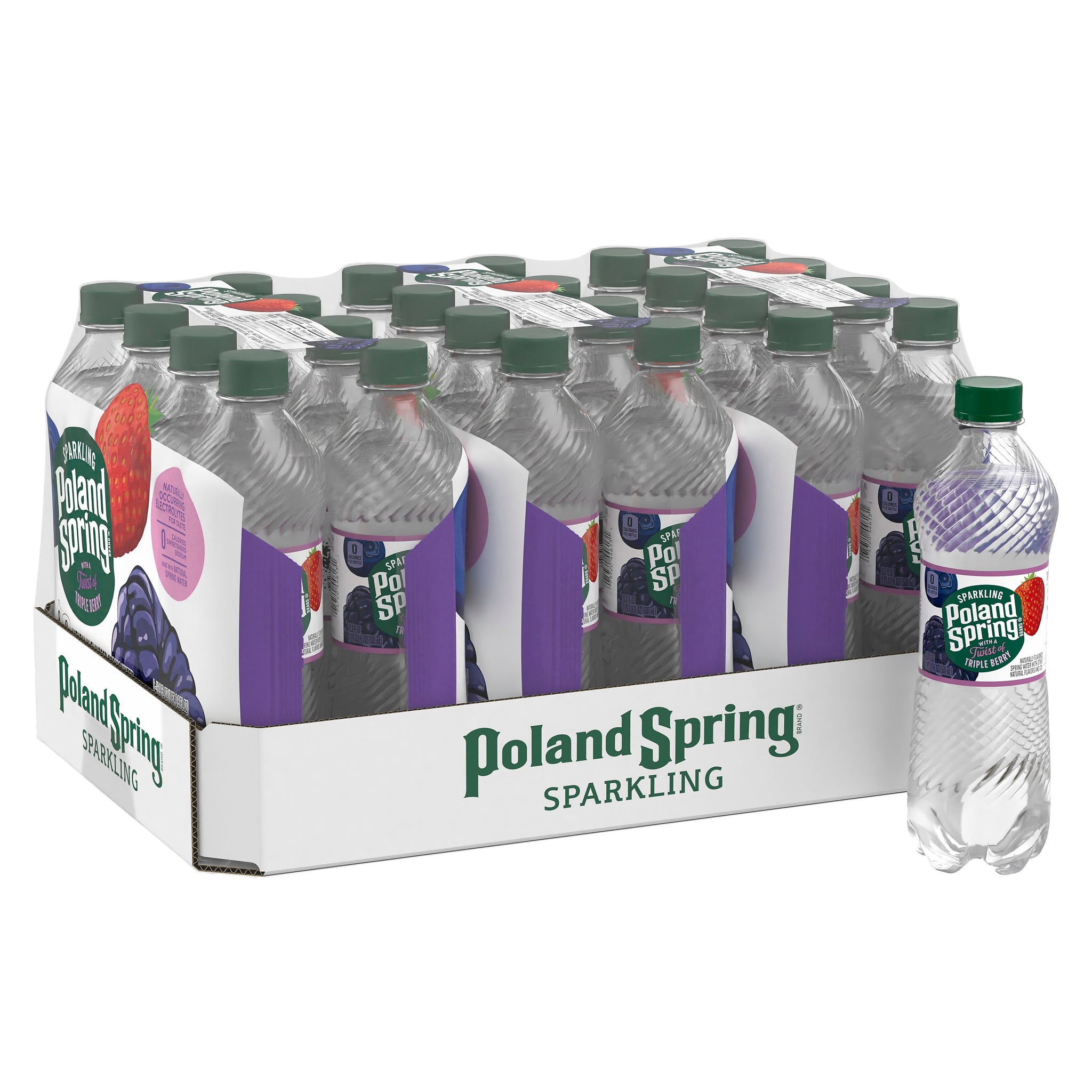 Poland Spring Sparkling Water, Triple Berry, 16.9 oz. Bottles, 24/Carton