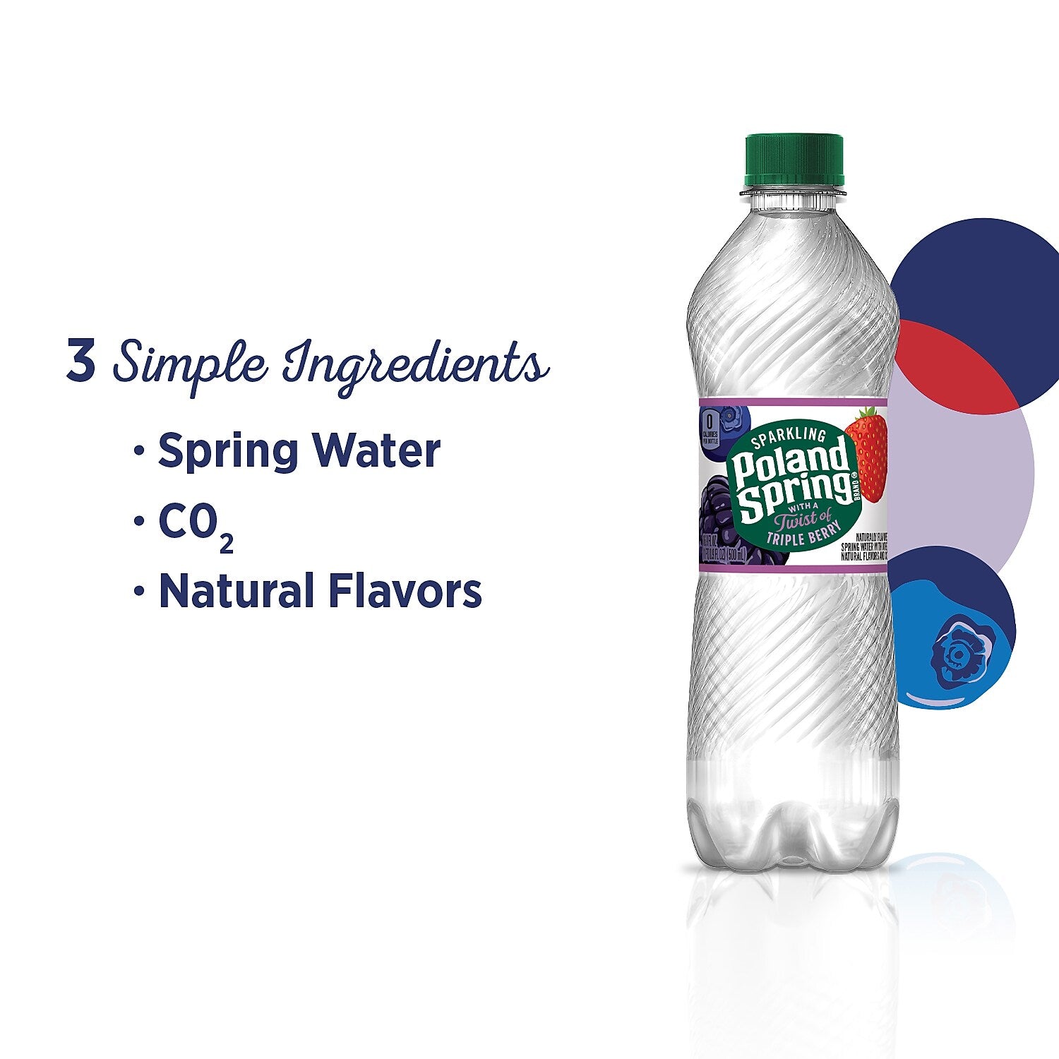 Poland Spring Sparkling Water, Triple Berry, 16.9 oz. Bottles, 24/Carton