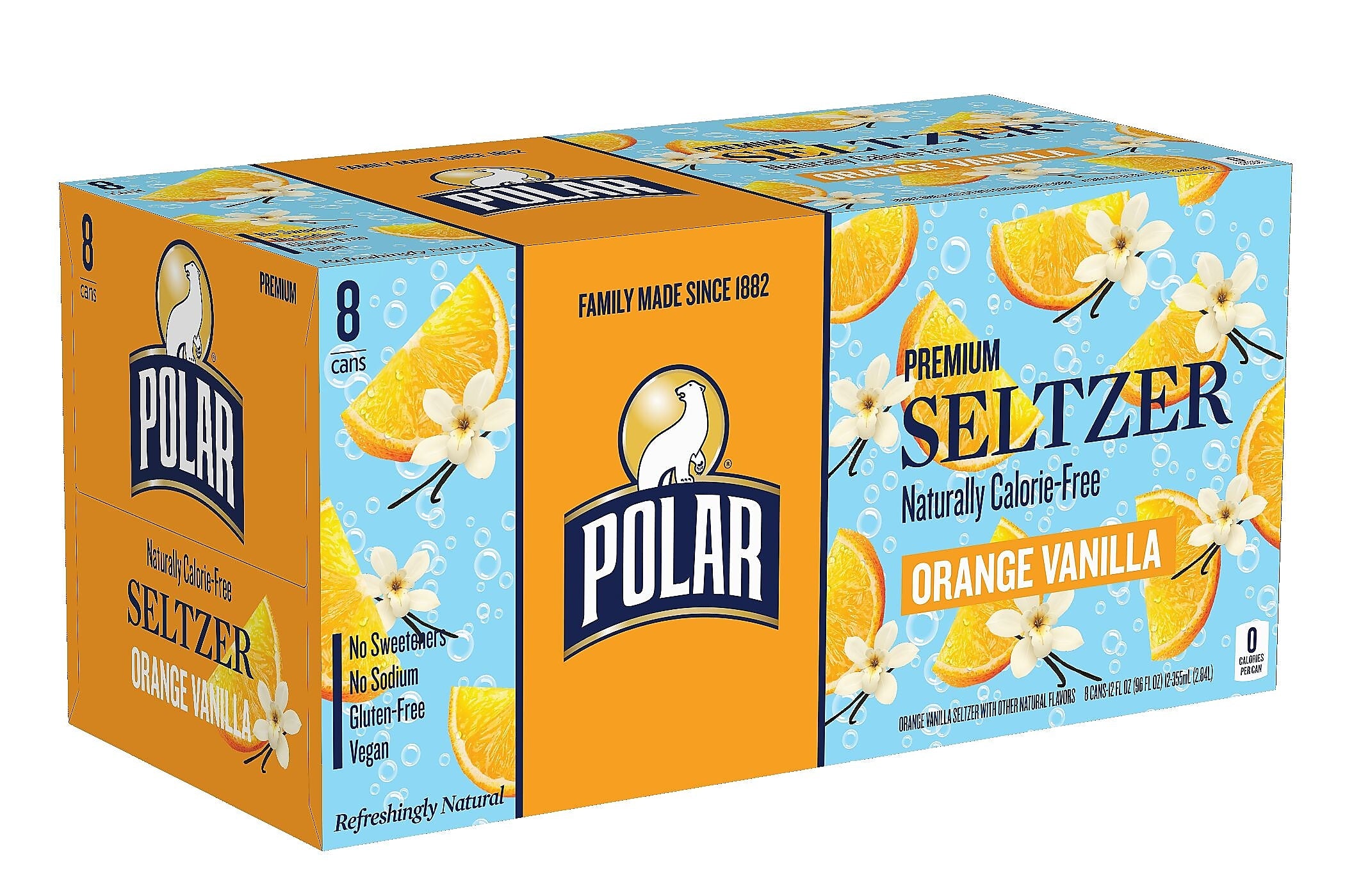 Polar Orange Vanilla Seltzer, 12 oz. Cans, 24/Cartons
