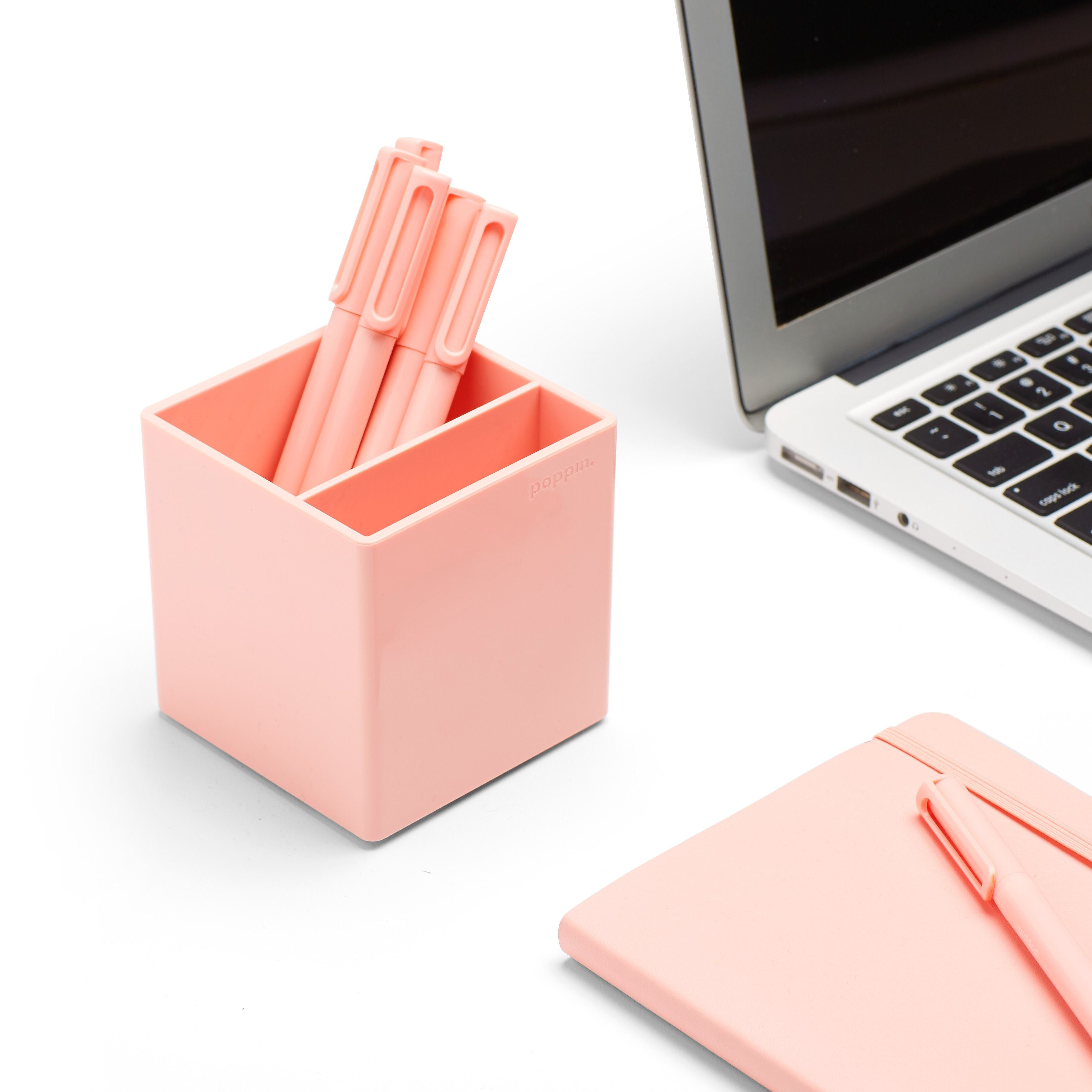 Poppin 2 Compartment Plastic Pen Cup, Blush