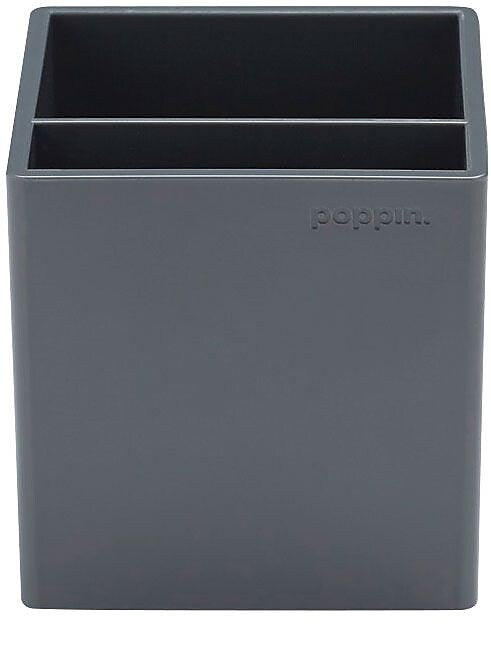 Poppin 2 Compartment Plastic Pen Cup, Dark Gray