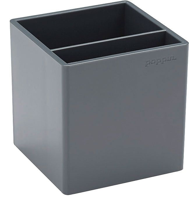 Poppin 2 Compartment Plastic Pen Cup, Dark Gray