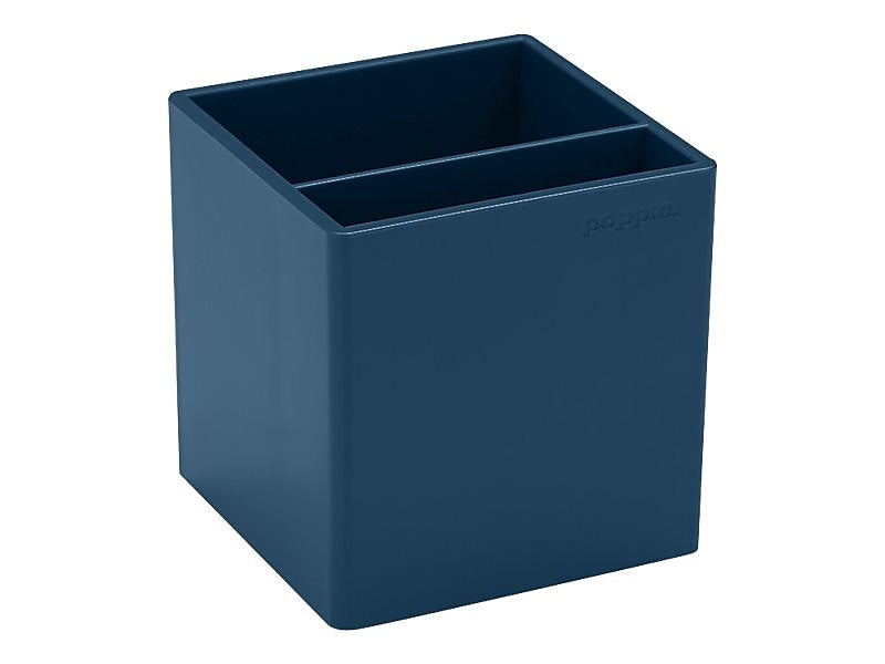 Poppin 2 Compartment Plastic Pen Cup, Slate Blue