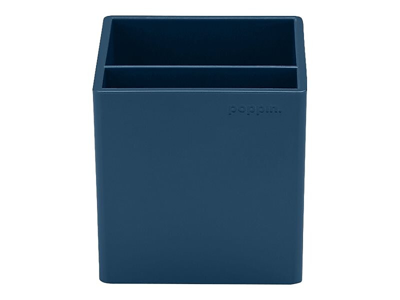 Poppin 2 Compartment Plastic Pen Cup, Slate Blue