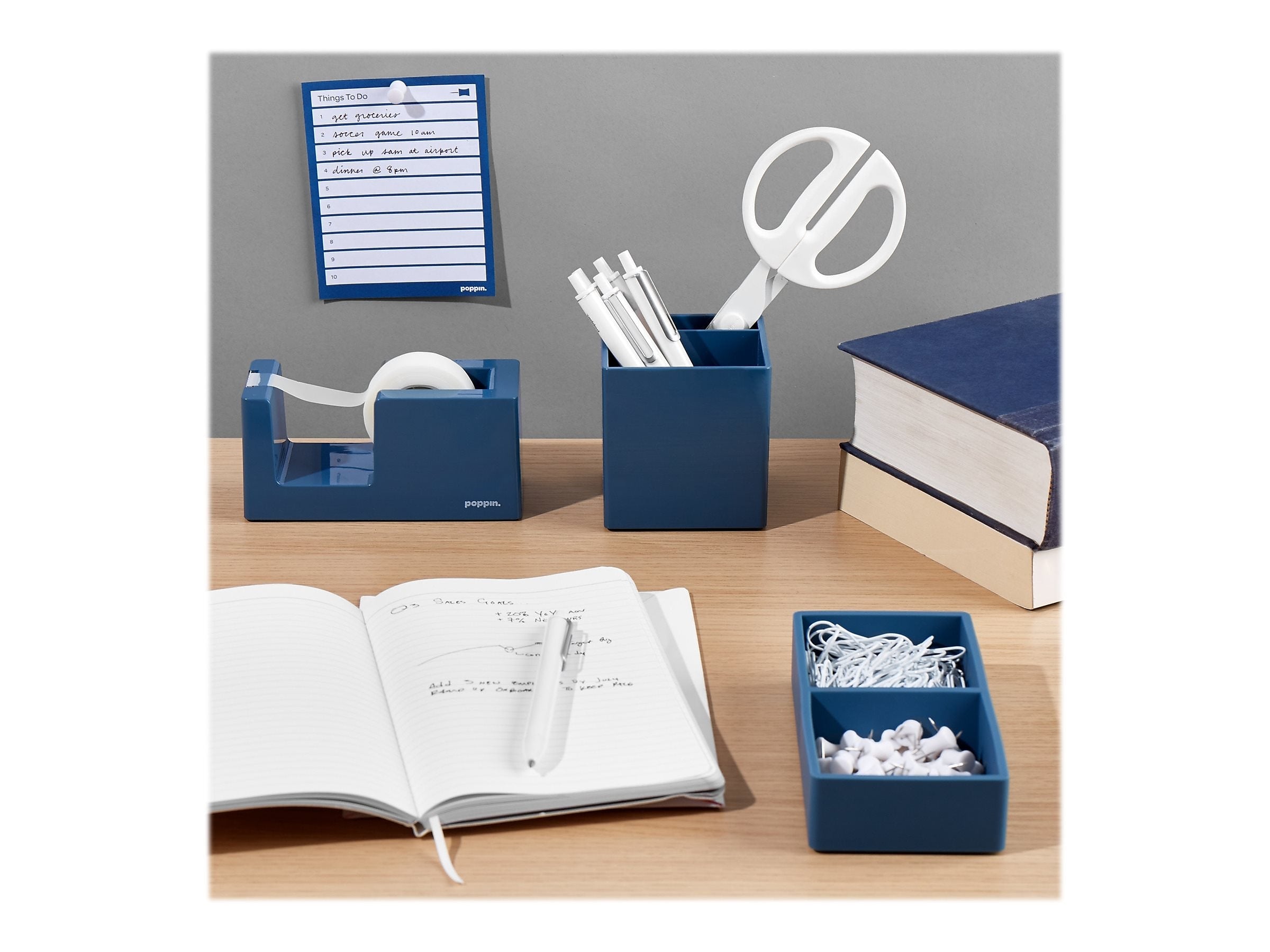 Poppin 2 Compartment Plastic Pen Cup, Slate Blue