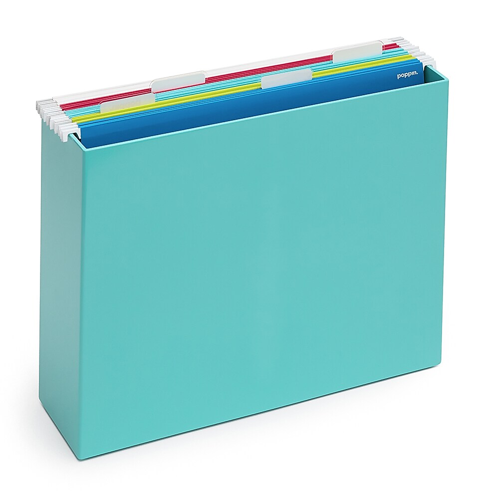 Poppin ABS Plastic File Box, Aqua, 4 Count