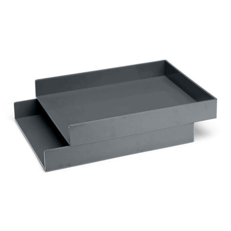 Poppin Plastic Front Loading Stackable Letter Tray, Letter Size, Dark Gray, 2/Pack