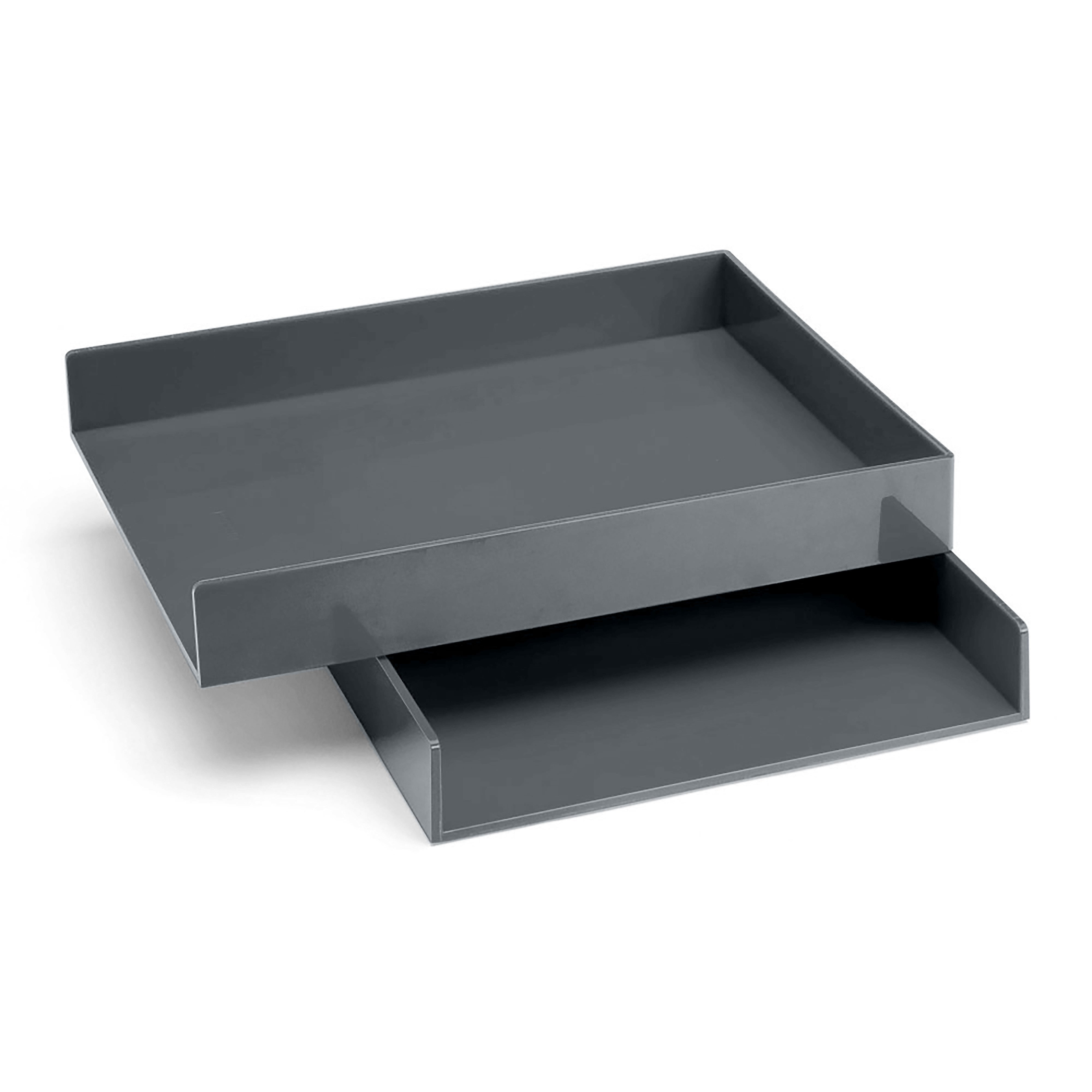 Poppin Plastic Front Loading Stackable Letter Tray, Letter Size, Dark Gray, 2/Pack