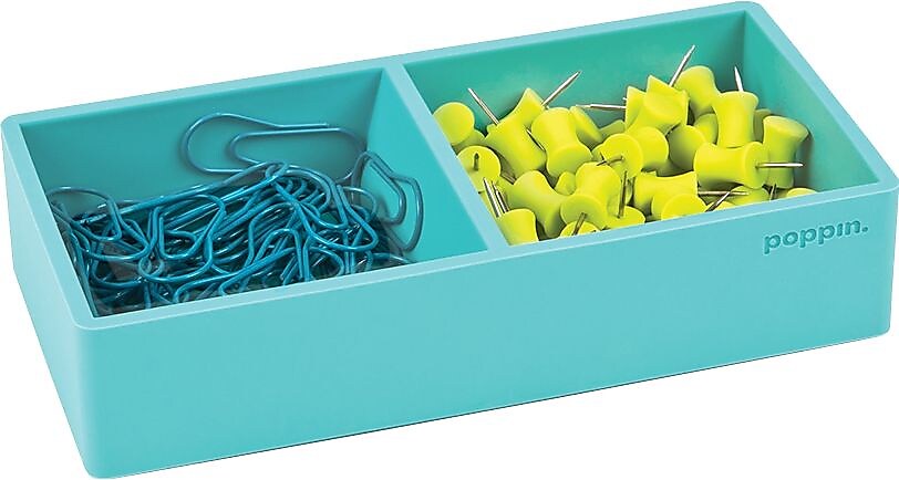 Poppin This + That 2-Compartment Silicone Accessory Tray, Aqua