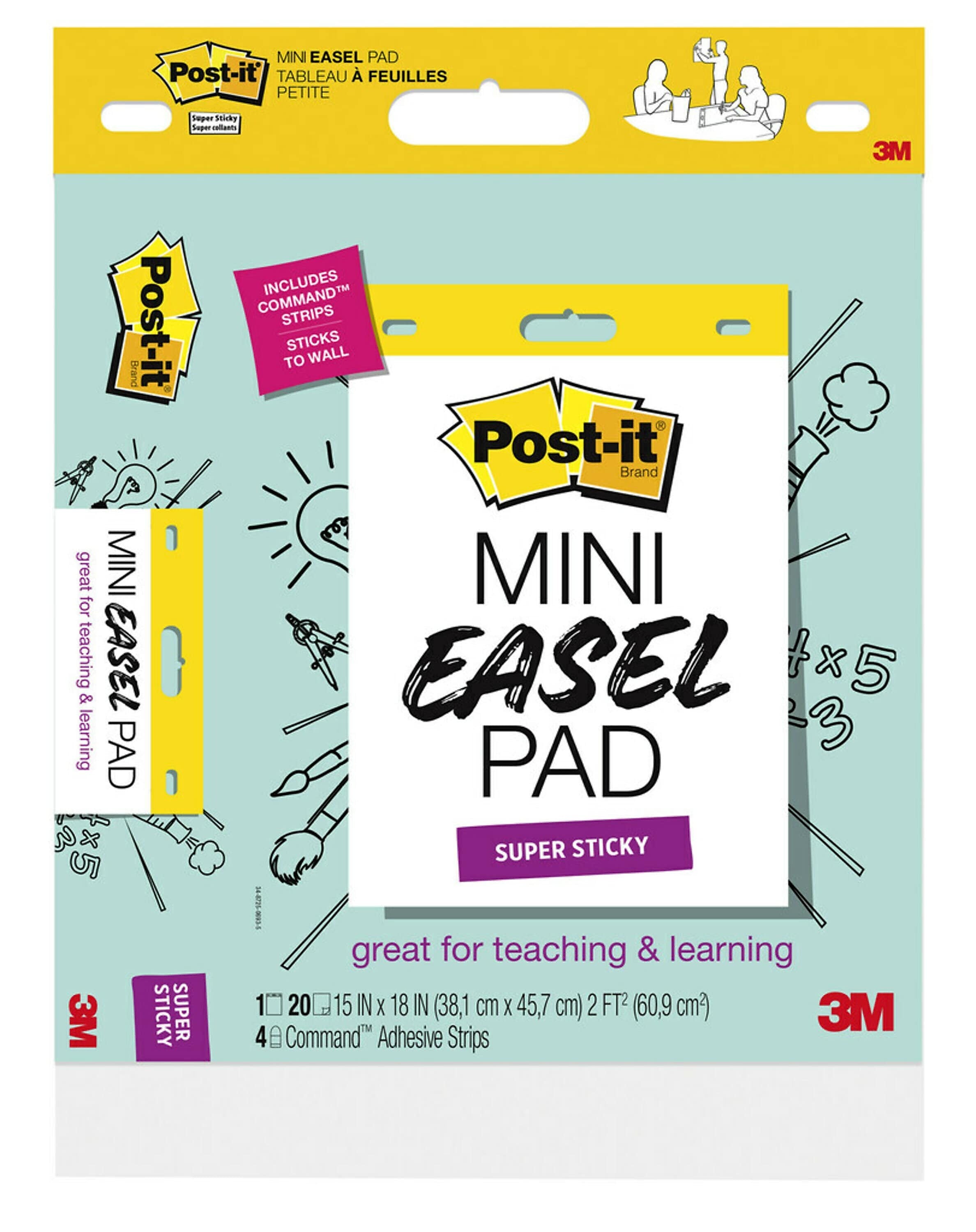 Post-it® Mini Super Sticky Wall Easel Pad, 15" x 18", 20 Sheets/Pad, 6 Pads/Pack