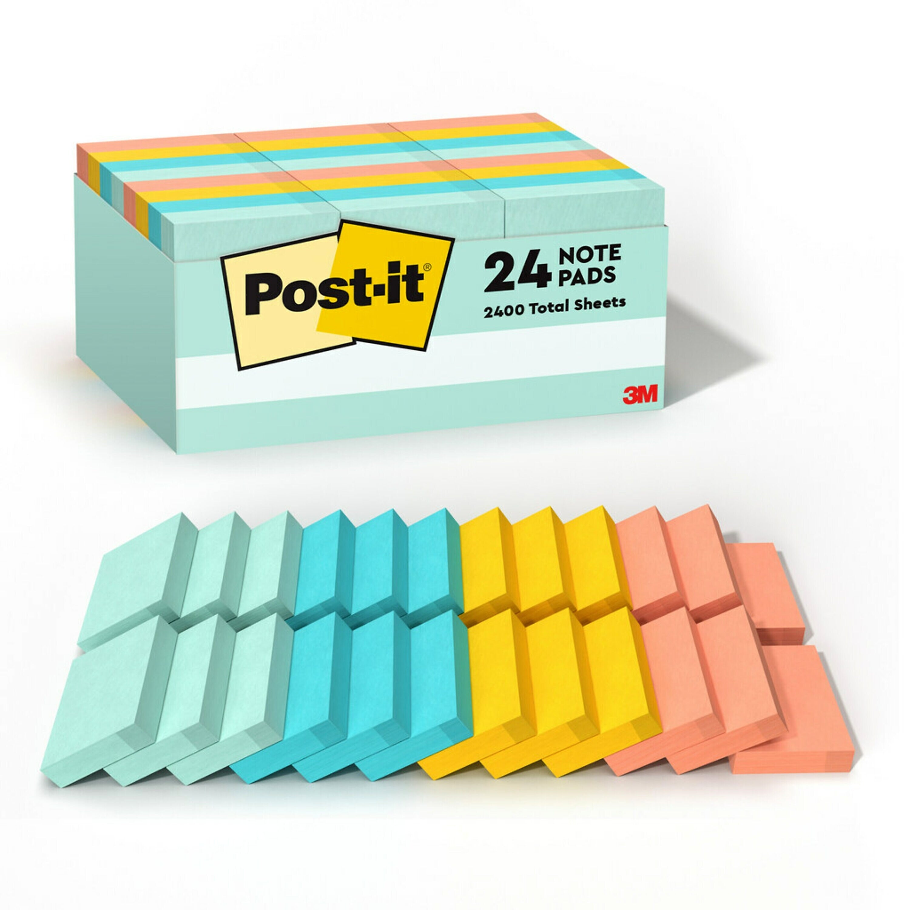 Post-it Notes, 1 3/8" x 1 7/8", Beachside Café Collection, 100 Sheet/Pad, 24 Pads/Pack