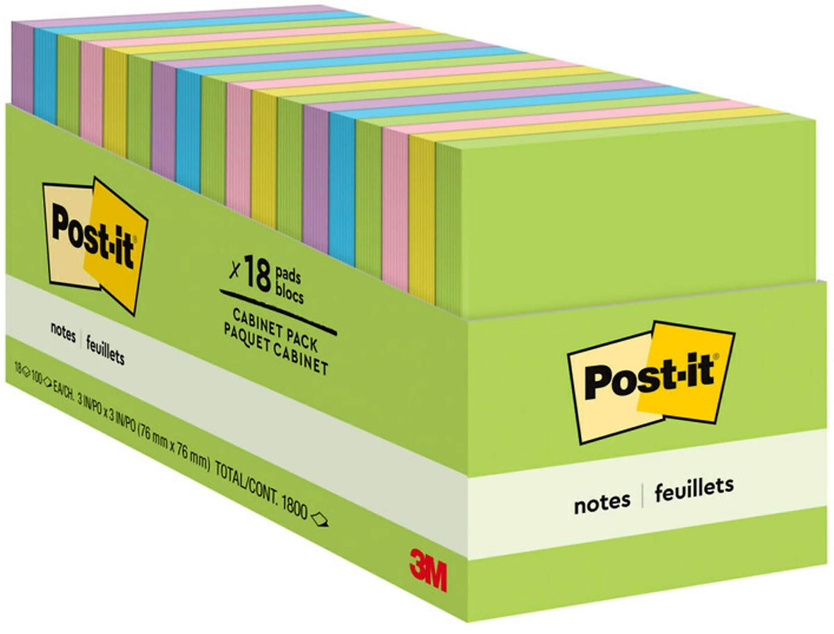 Post-it Notes, 3" x 3", Floral Fantasy Collection, 100 Sheet/Pad, 18 Pads/Pack