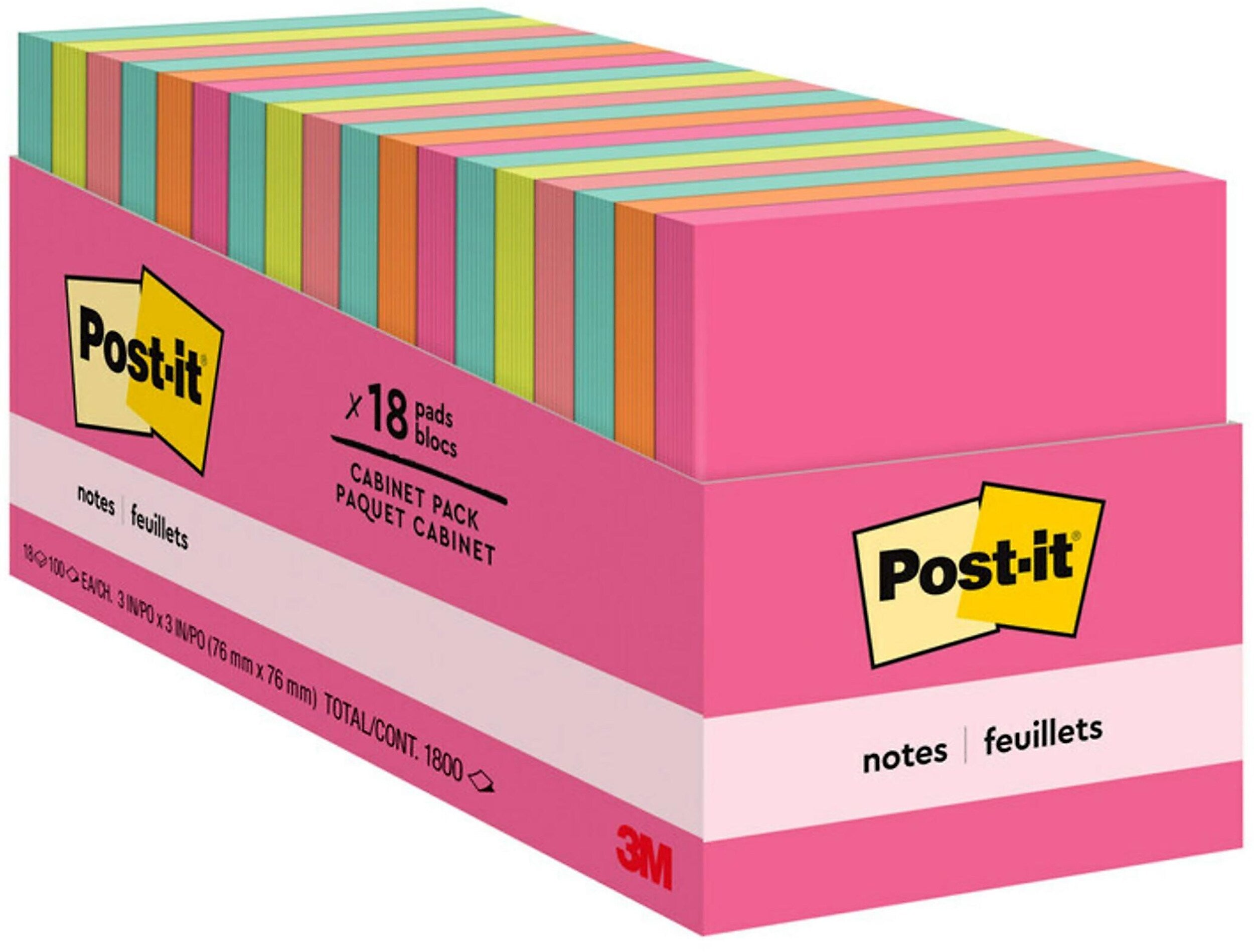 Post-it Notes, 3" x 3", Poptimistic Collection, 100 Sheet/Pad, 18 Pads/Pack