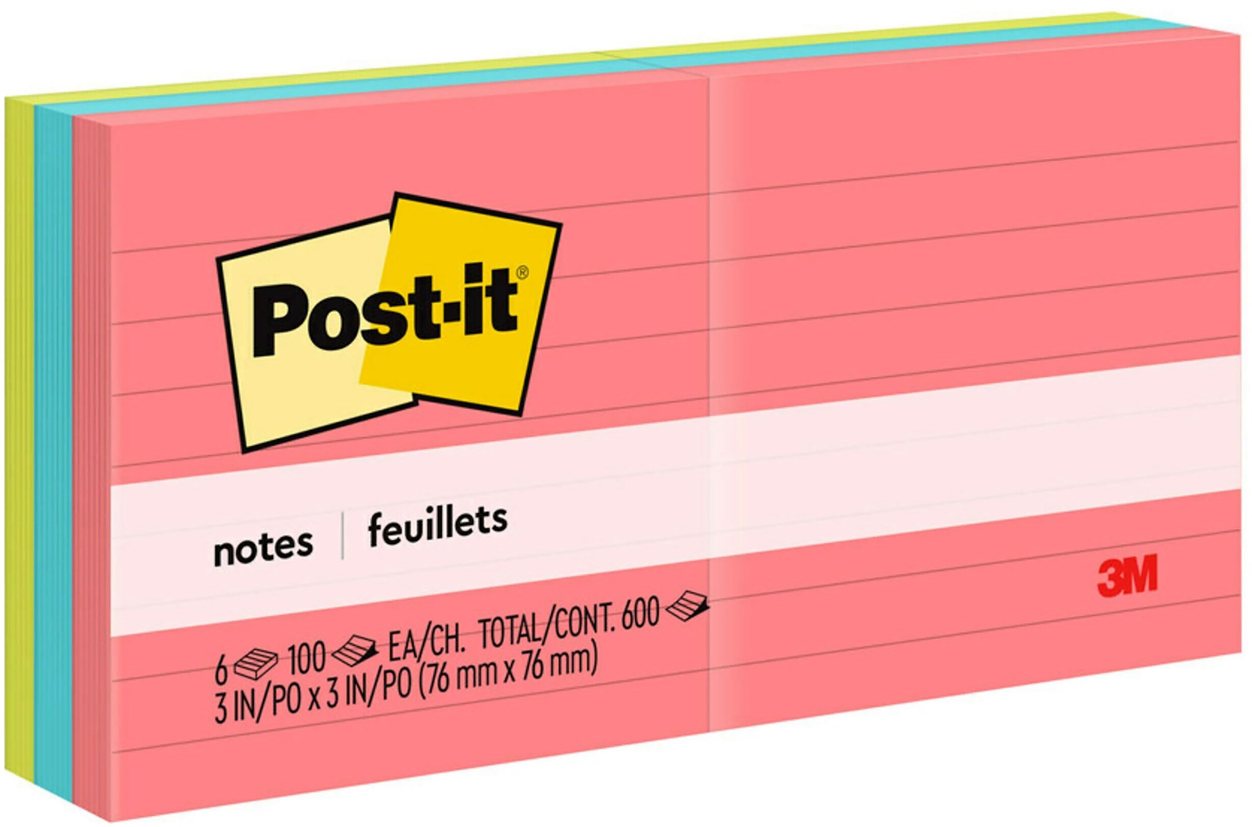 Post-it Notes, 3" x 3", Poptimistic Collection, Lined, 100 Sheet/Pad, 6 Pads/Pack