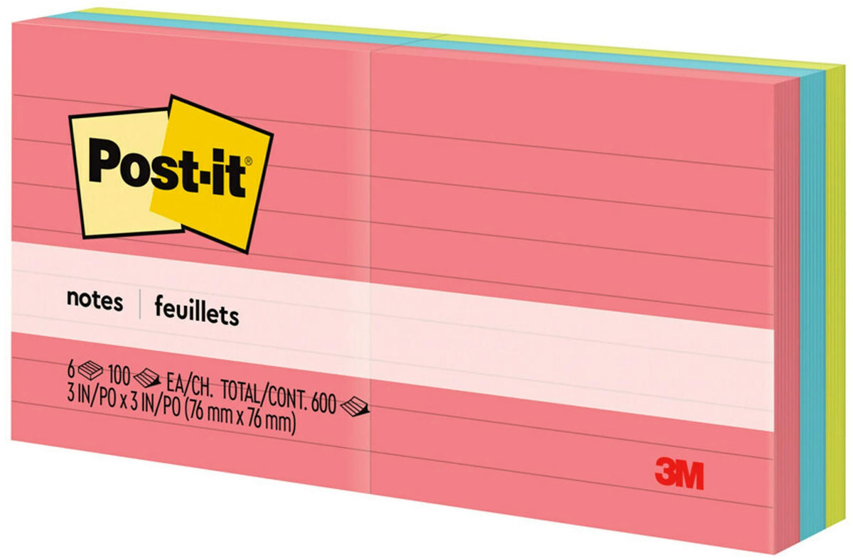 Post-it Notes, 3" x 3", Poptimistic Collection, Lined, 100 Sheet/Pad, 6 Pads/Pack