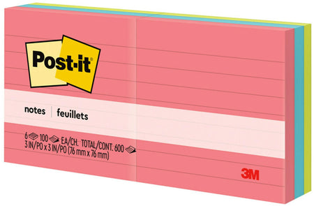 Post-it Notes, 3" x 3", Poptimistic Collection, Lined, 100 Sheet/Pad, 6 Pads/Pack