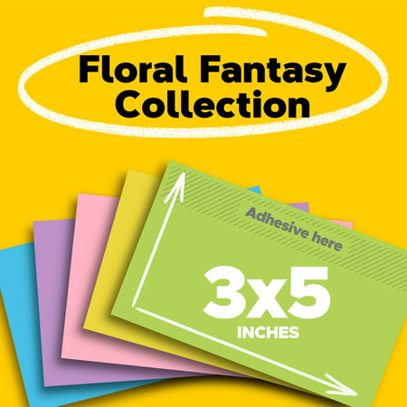 Post-it Notes, 3" x 5", Floral Fantasy Collection, 100 Sheet/Pad, 5 Pads/Pack