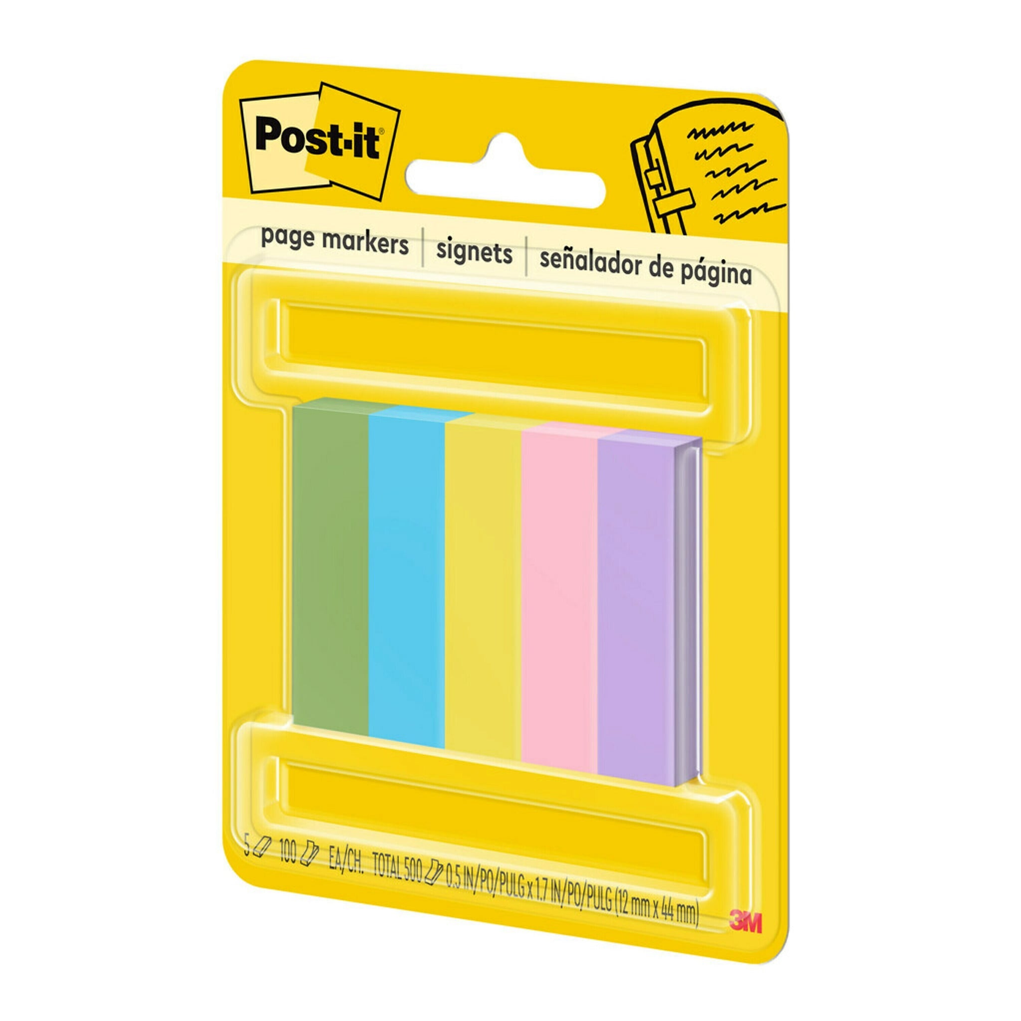 Post-it Page Marker, Assorted Colors, .5 in. x 1.7 in., 100 Sheets/Pad, 5 Pads/Pack
