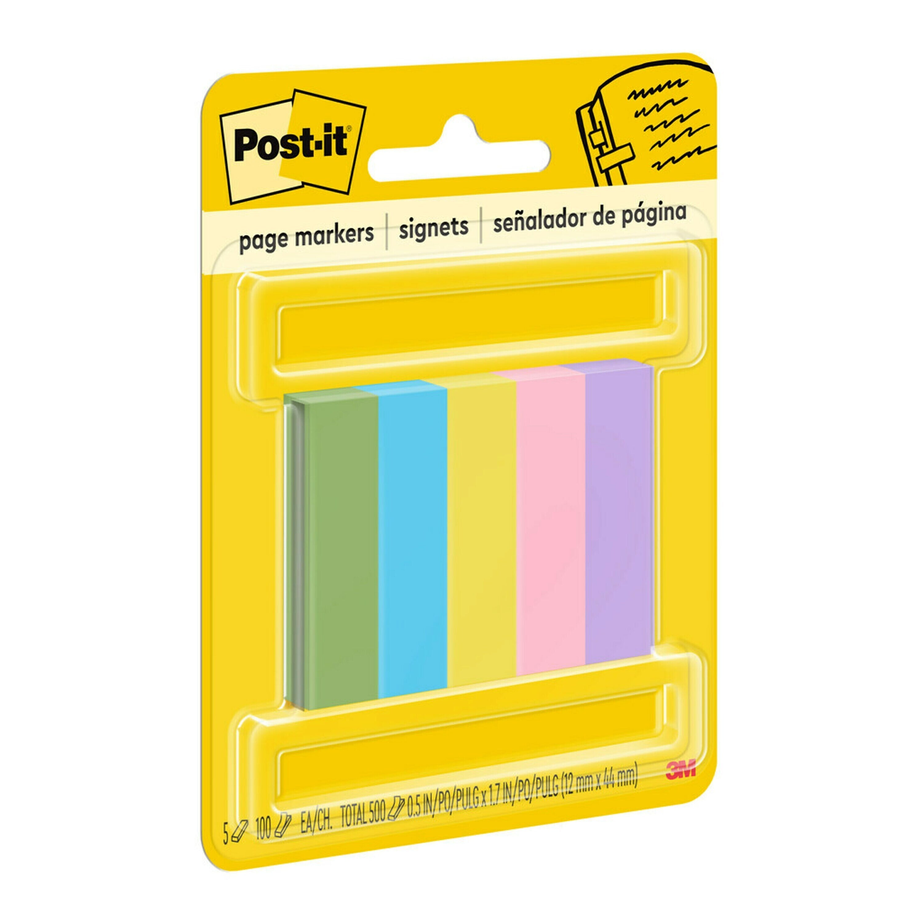 Post-it Page Marker, Assorted Colors, .5 in. x 1.7 in., 100 Sheets/Pad, 5 Pads/Pack