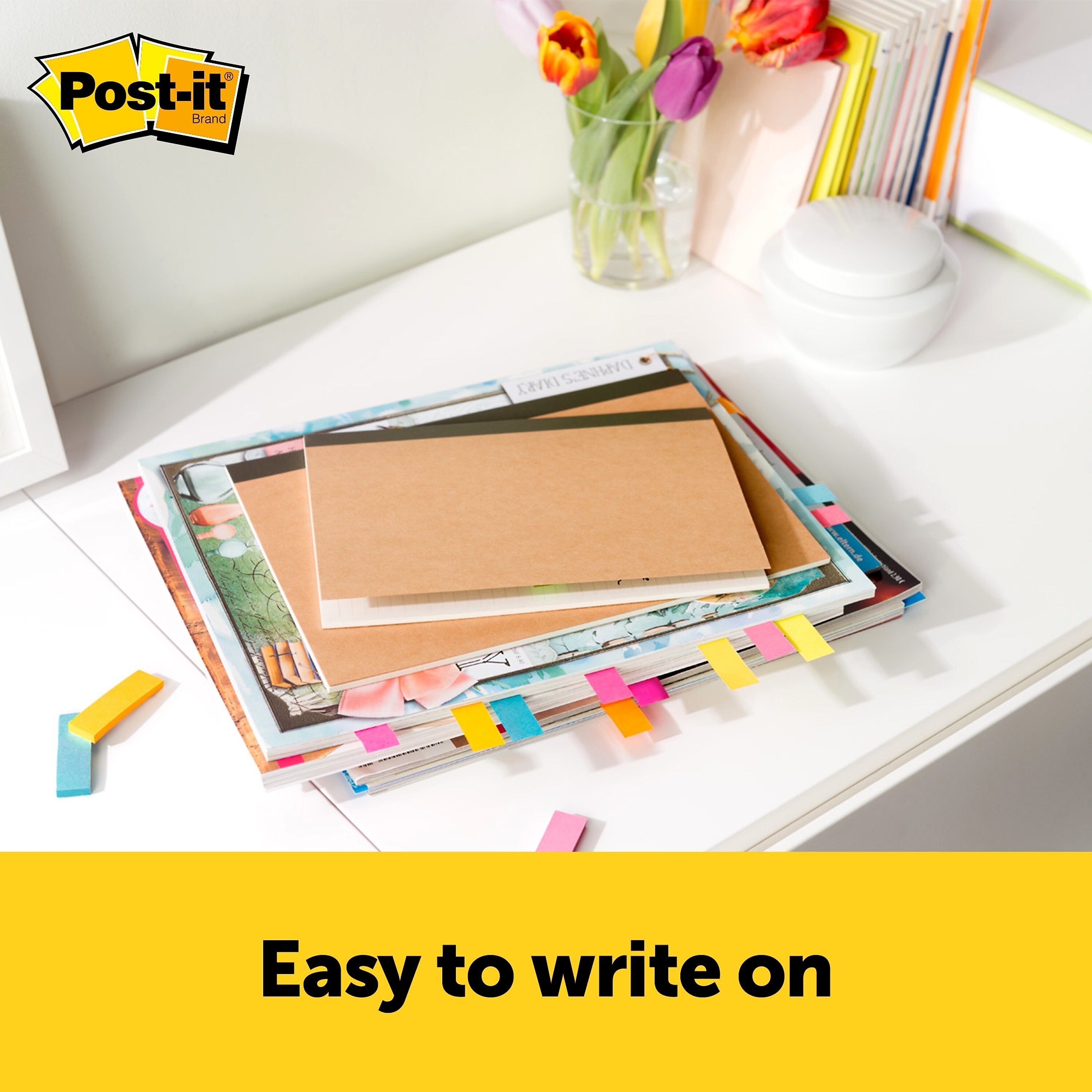 Post-it Page Markers, Assorted Bright Colors, .5 in. x 1.7 in., 100 Sheets/Pad, 5 Pads/Pack
