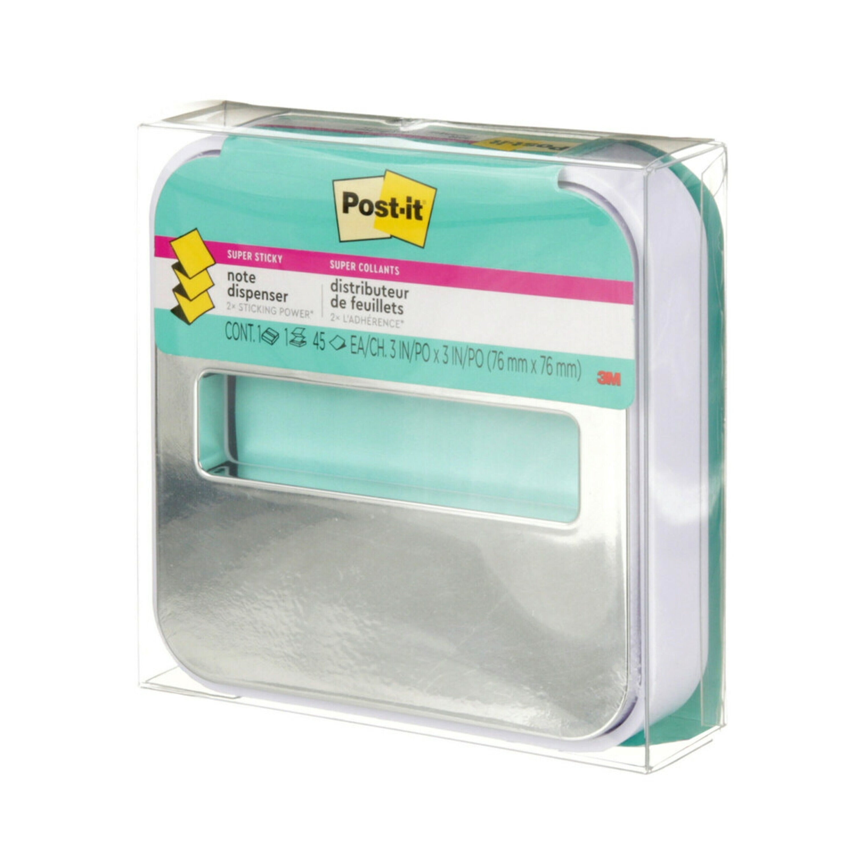 Post-it Pop-Up Dispenser for 3" x 3" Notes, Metallic/White