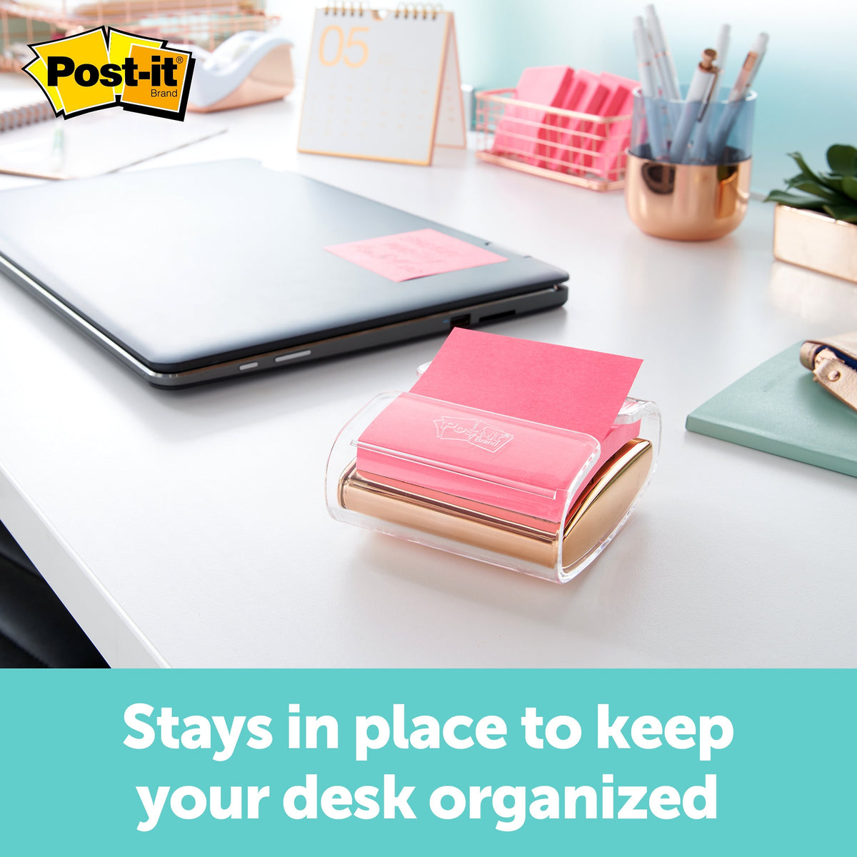 Post-it® Pop-up Note Dispenser, 3" x 3", Rose Gold