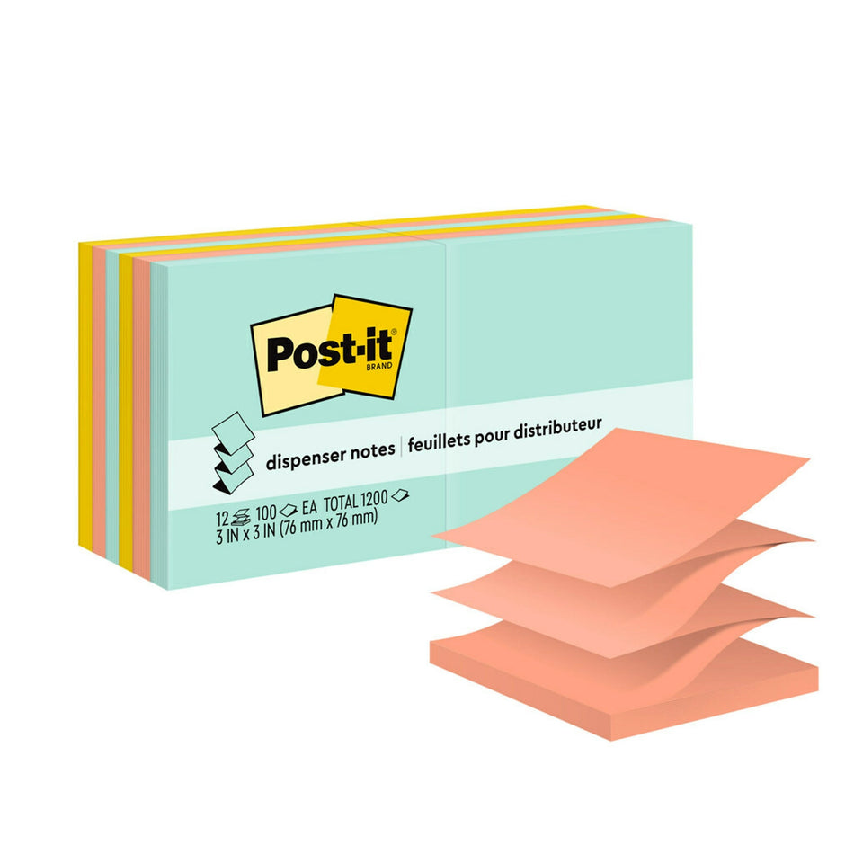 Post-it Pop-up Notes, 3" x 3", Beachside Café Collection, 100 Sheet/Pad, 12 Pads/Pack