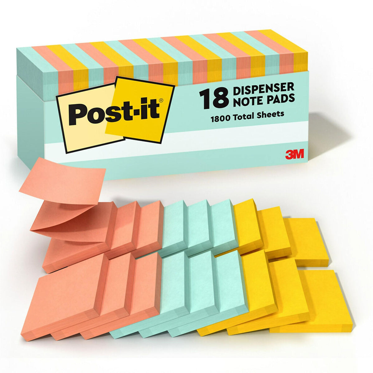 Post-it Pop-up Notes, 3" x 3", Beachside Café Collection, 100 Sheet/Pad, 18 Pads/Pack