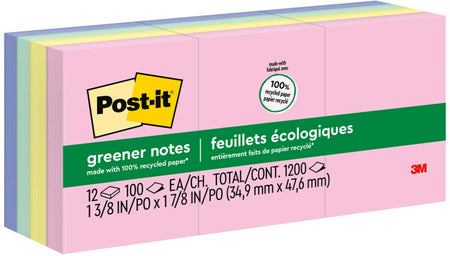 Post-it Recycled Notes, 1 3/8" x 1 7/8", Sweet Sprinkles Collection, 100 Sheet/Pad, 12 Pads/Pack