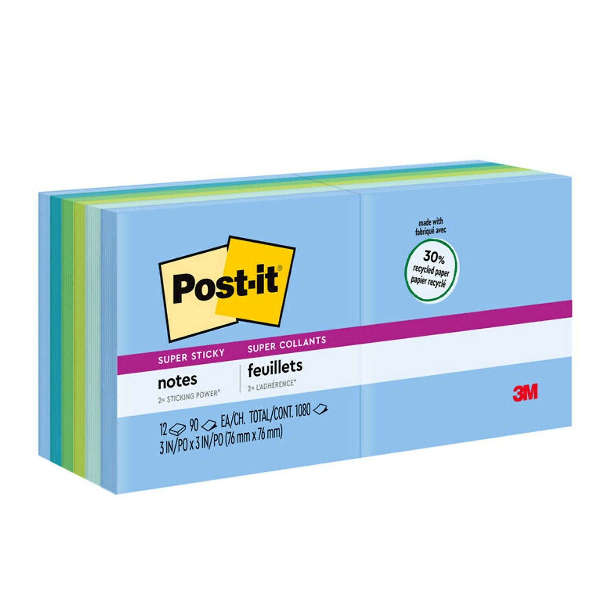 Post-it Recycled Super Sticky Notes, 3