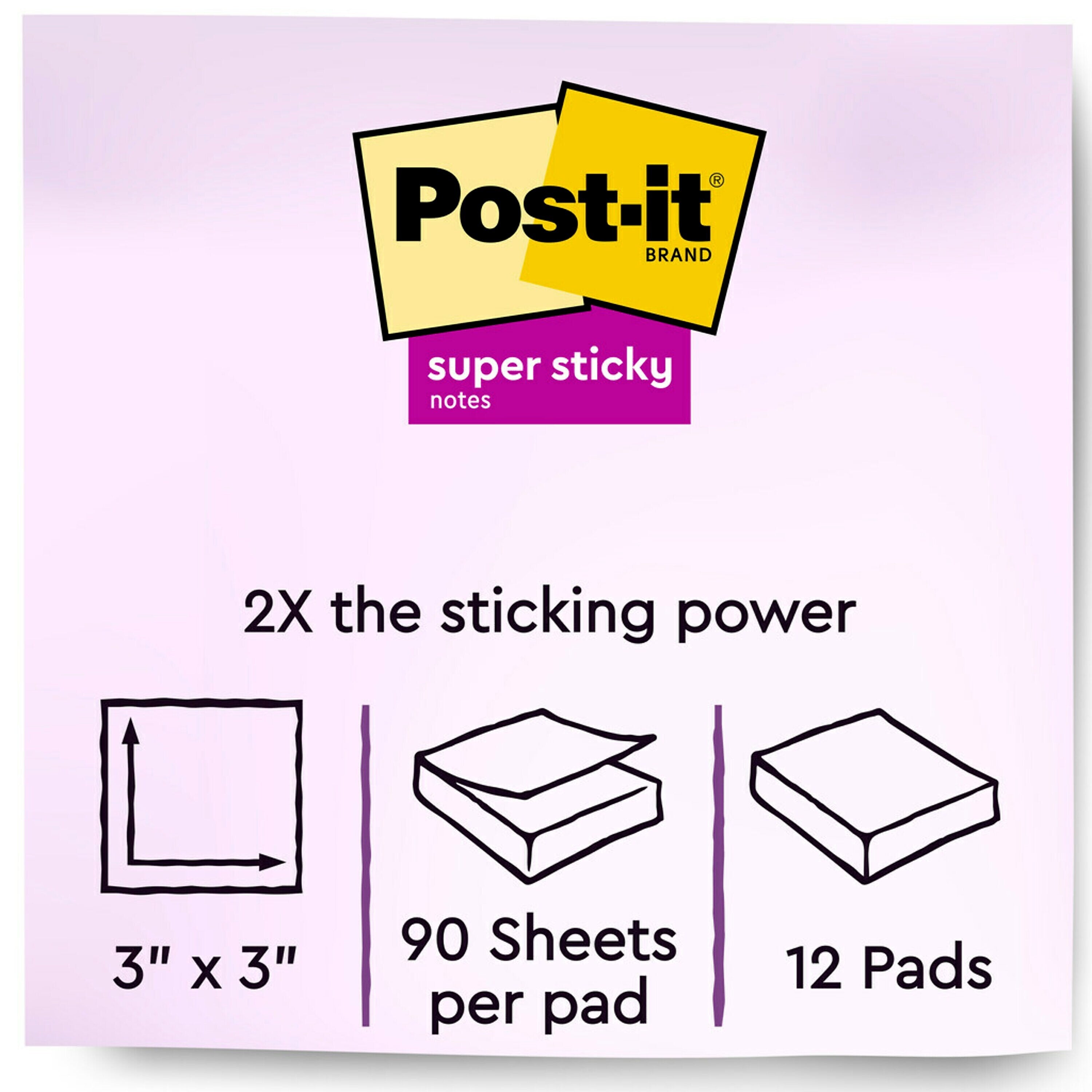 Post-it Recycled Super Sticky Notes, 3" x 3", Oasis Collection, 90 Sheet/Pad, 12 Pads/Pack