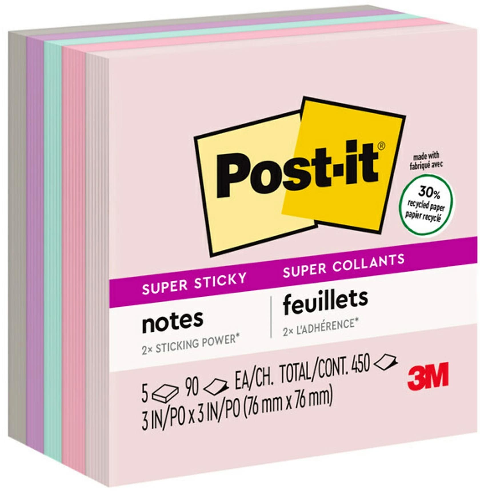 Post-it Recycled Super Sticky Notes, 3