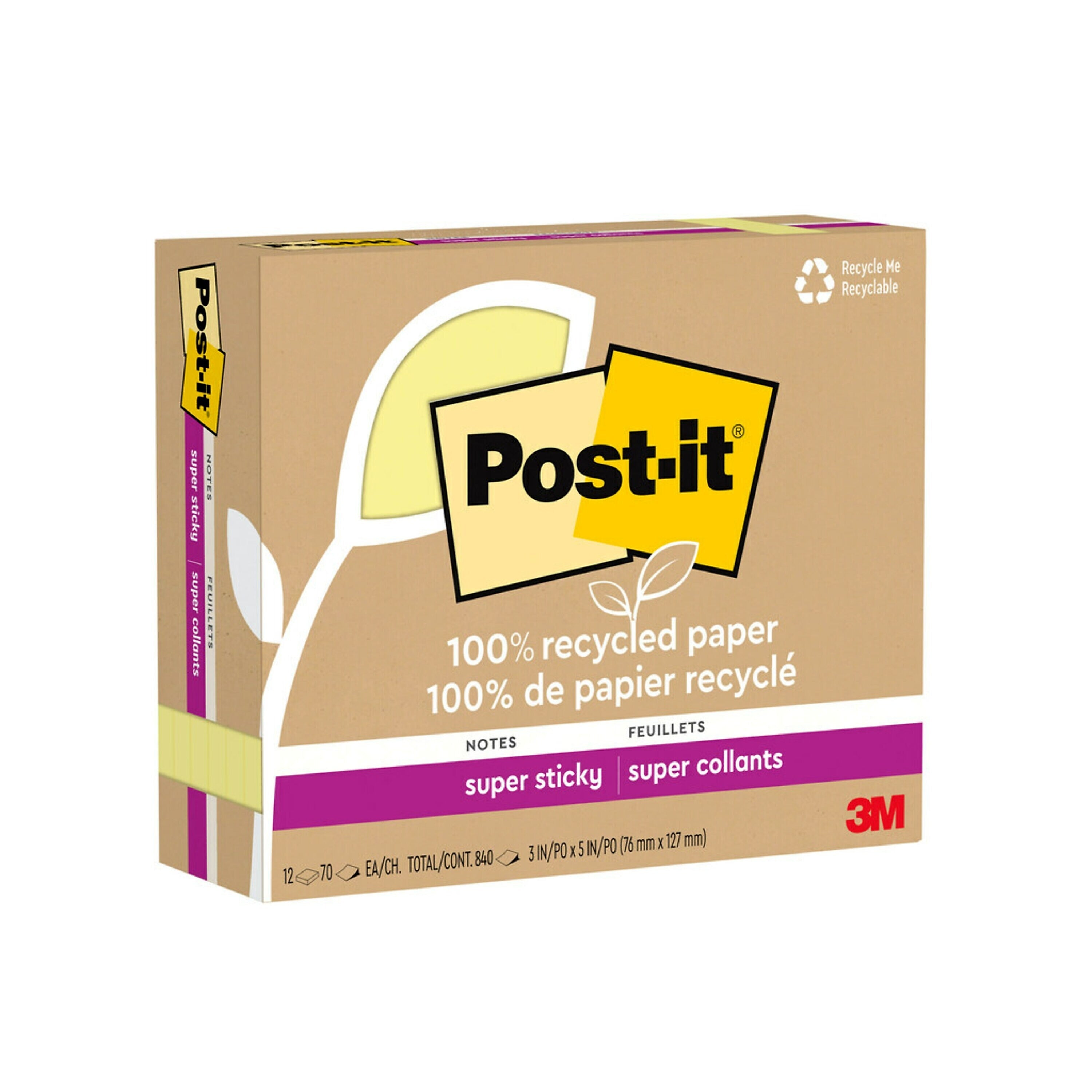 Post-it Recycled Super Sticky Notes, 3