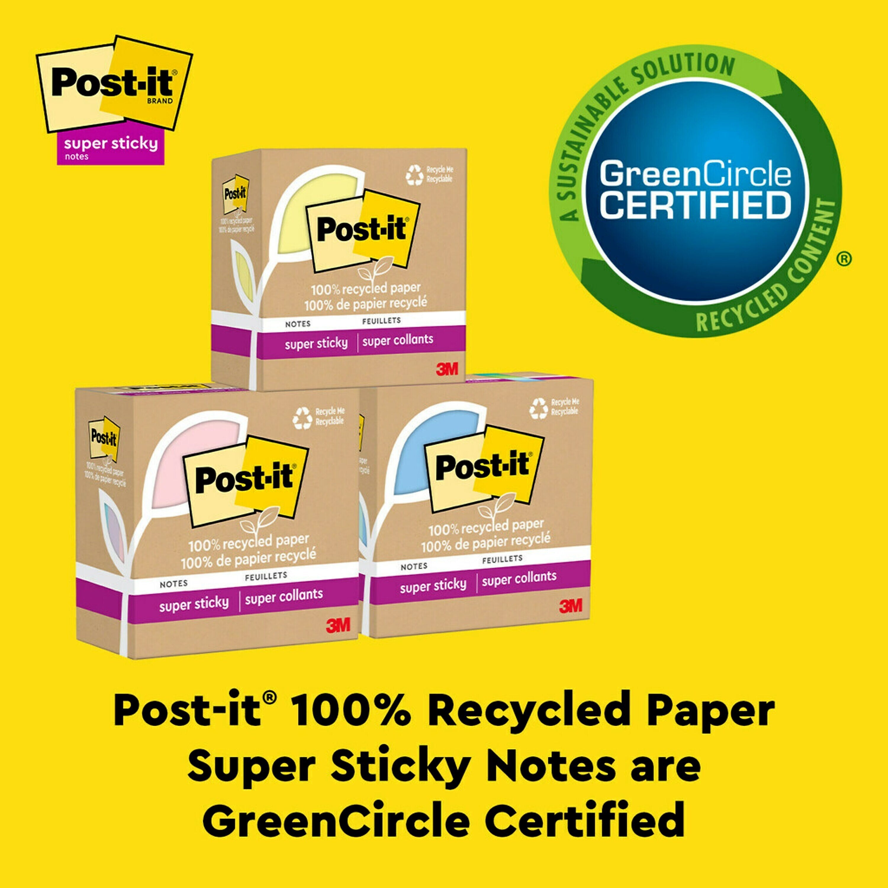 Post-it Recycled Super Sticky Notes, 3