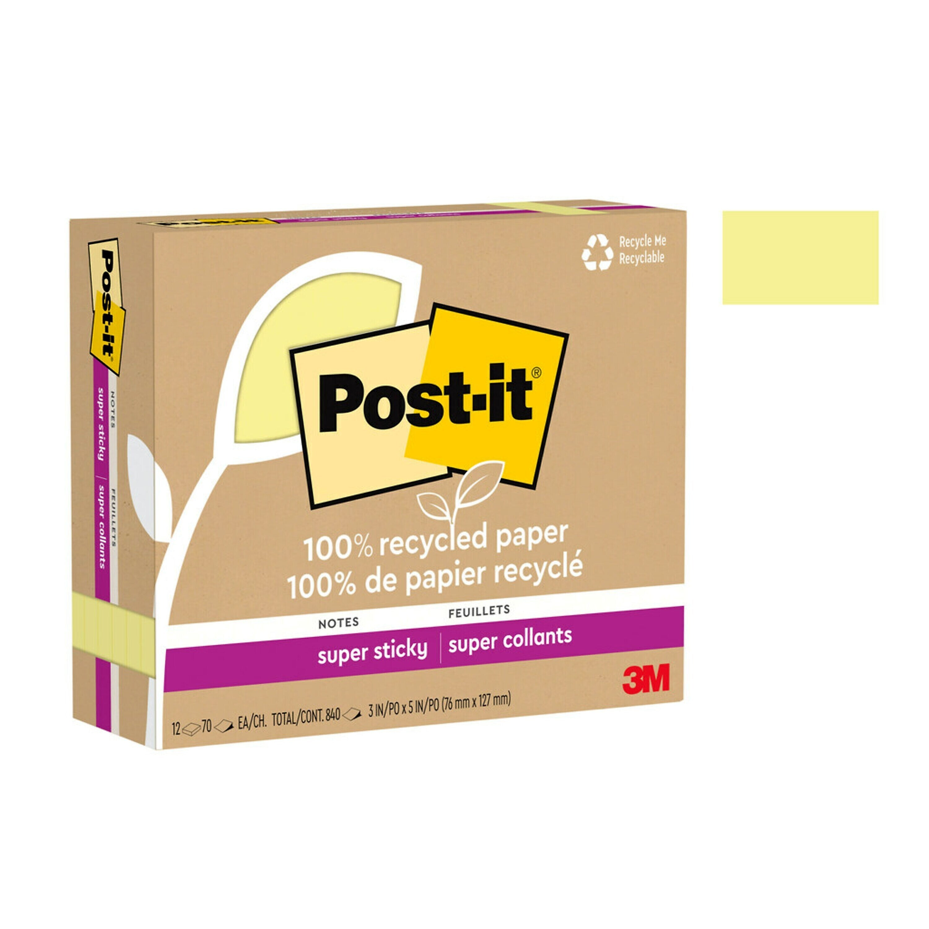 Post-it Recycled Super Sticky Notes, 3