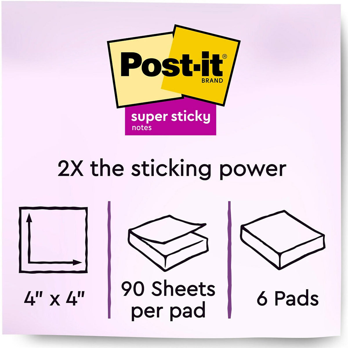 Post-it Recycled Super Sticky Notes, 4" x 4", Oasis Collection, Lined, 90 Sheet/Pad, 6 Pads/Pack