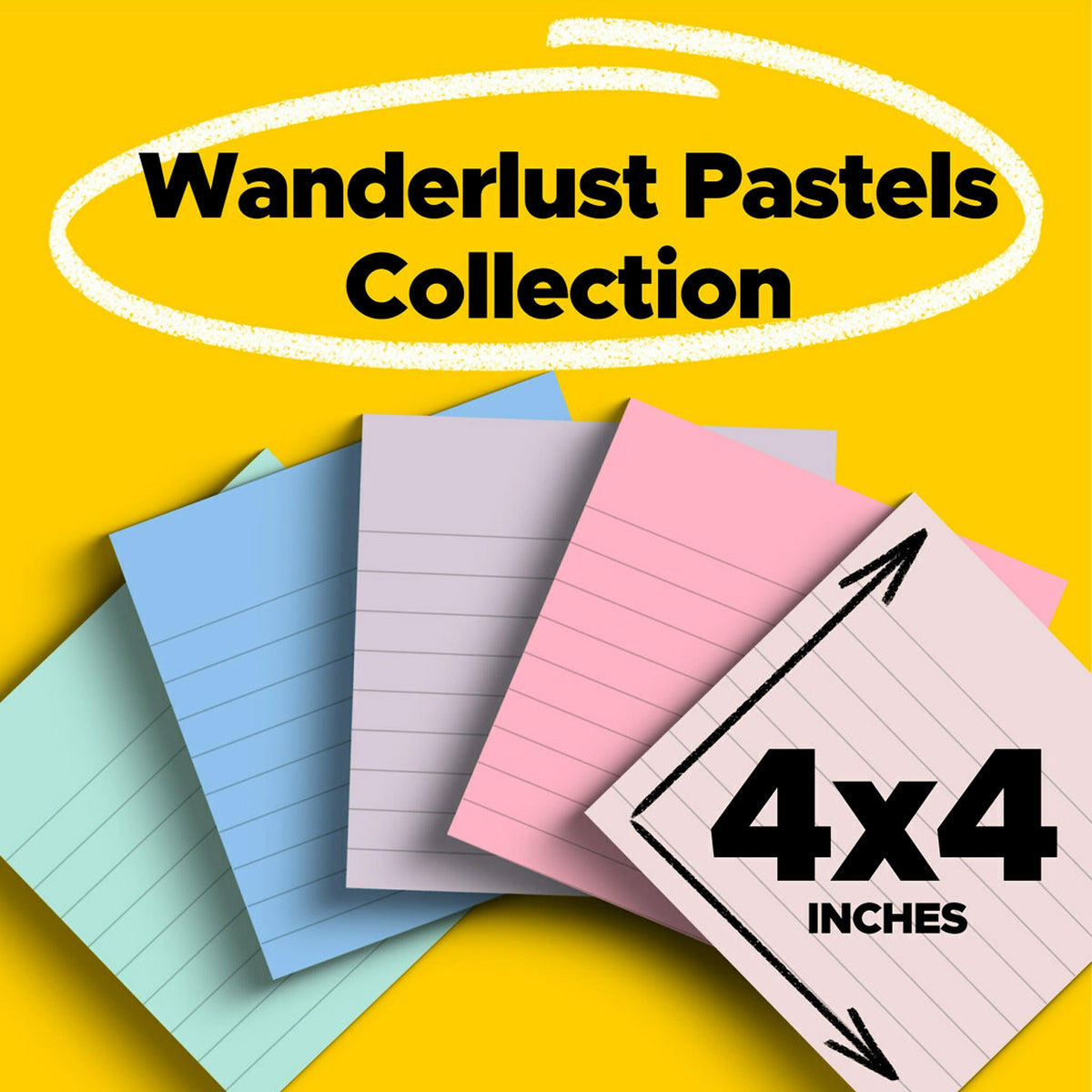 Post-it Recycled Super Sticky Notes, 4" x 4", Wanderlust Pastels Collection, Lined, 90 Sheet/Pad, 6 Pads/Pack