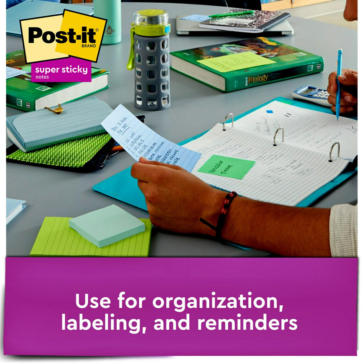 Post-it Recycled Super Sticky Notes, 4" x 6", Oasis Collection, Lined, 90 Sheet/Pad, 3 Pads/Pack