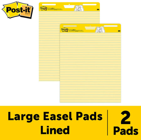 Post-it Super Sticky Easel Pad, 25" x 30", Lined, 30 Sheets/Pad, 2 Pads/Carton