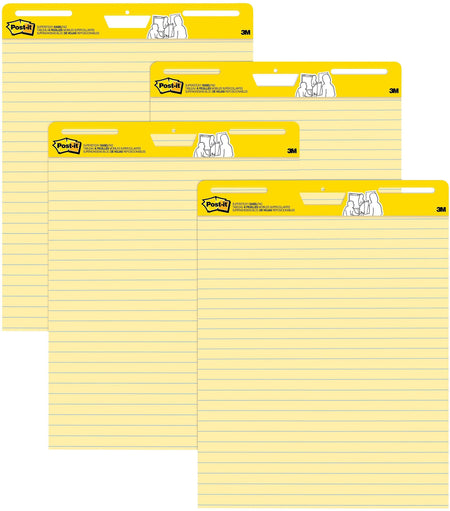 Post-it Super Sticky Easel Pad, 25" x 30", Lined, 30 Sheets/Pad, 4 Pads/Pack