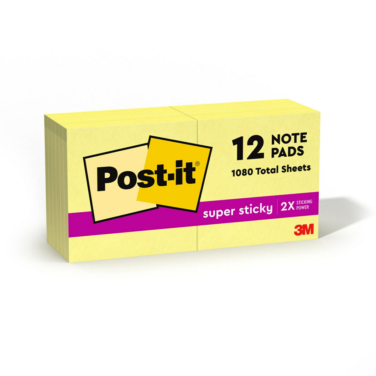 Post-it Super Sticky Notes, 3" x 3", Canary Collection, 90 Sheet/Pad, 12 Pads/Pack