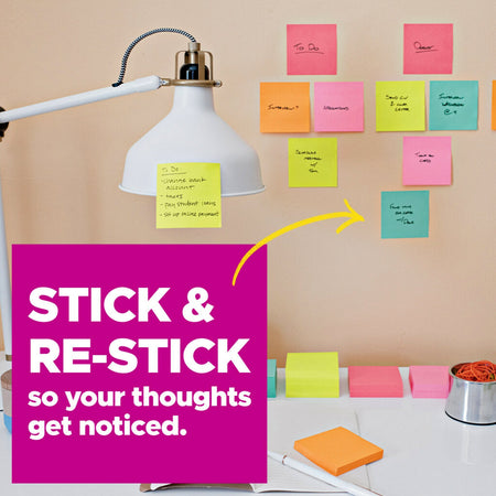 Post-it Super Sticky Notes, 3" x 3", Canary Collection, 90 Sheet/Pad, 12 Pads/Pack