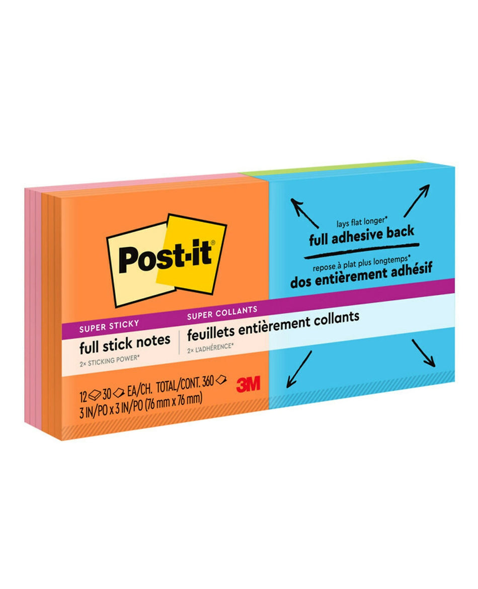 Post-it Super Sticky Notes, 3" x 3", Energy Boost Collection, 25 Sheet/Pad, 16 Pads/Pack