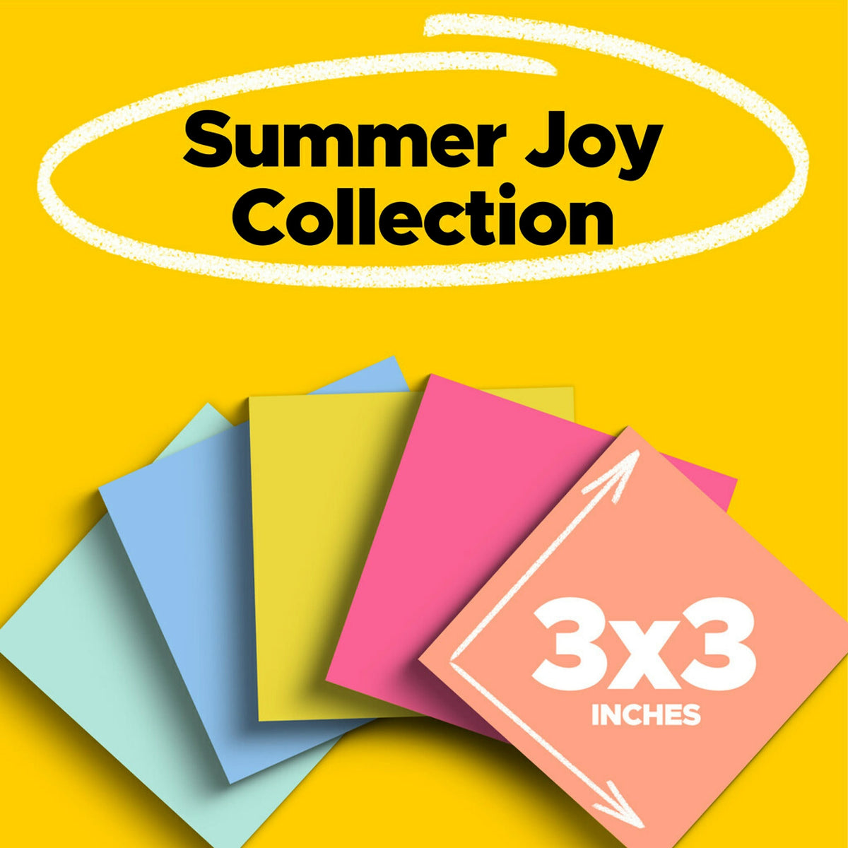 Post-it Super Sticky Notes, 3" x 3", Summer Joy Collection, 90 Sheet/Pad, 12 Pads/Pack