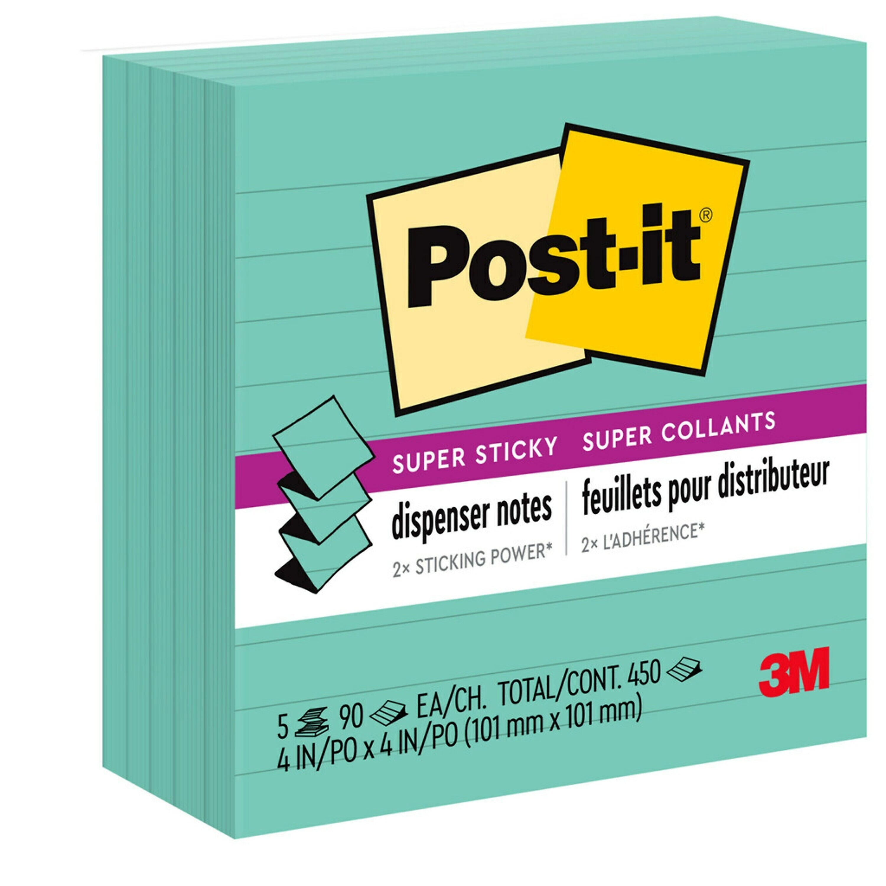 Post-it Super Sticky Notes, 4" x 4", Assorted Collection, Lined, 90 Sheet/Pad, 5 Pads/Pack