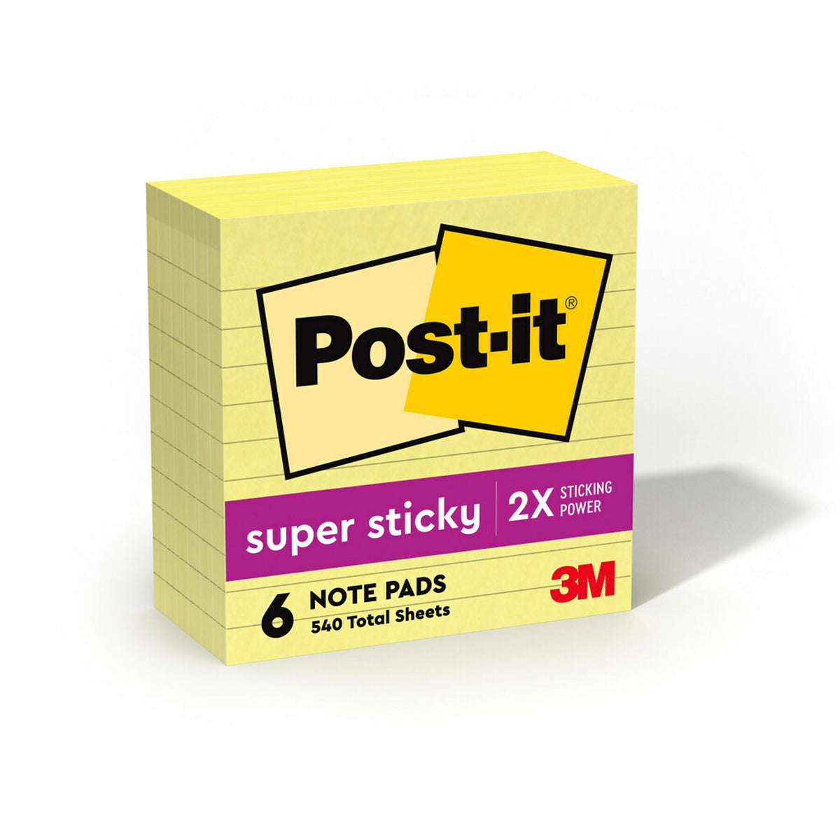 Post-it Super Sticky Notes, 4" x 4", Canary Collection, Lined, 90 Sheet/Pad, 6 Pads/Pack