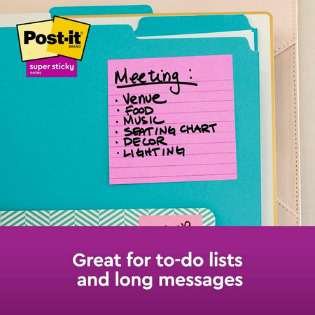 Post-it Super Sticky Notes, 4" x 4", Energy Boost Collection, Lined, 90 Sheet/Pad, 6 Pads/Pack